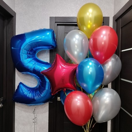 Набор шаров на 5 лет с синей цифрой